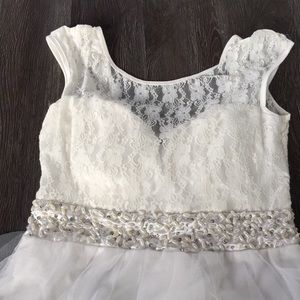 Roberta White Lace Tulle Beaded Prom Dress